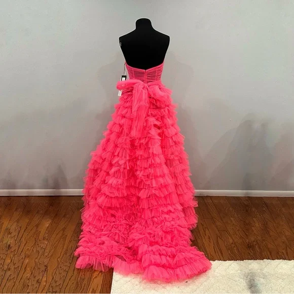 Sherri Hill 56067 Strapless Rosette Tulle Ruffle Ballgown Pink sz 4 NEW - Picture 9 of 10